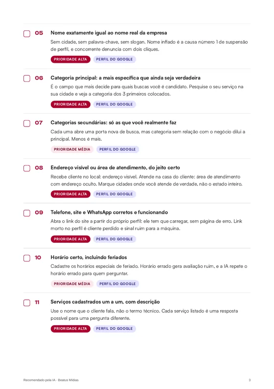 Página do checklist de 40 pontos
