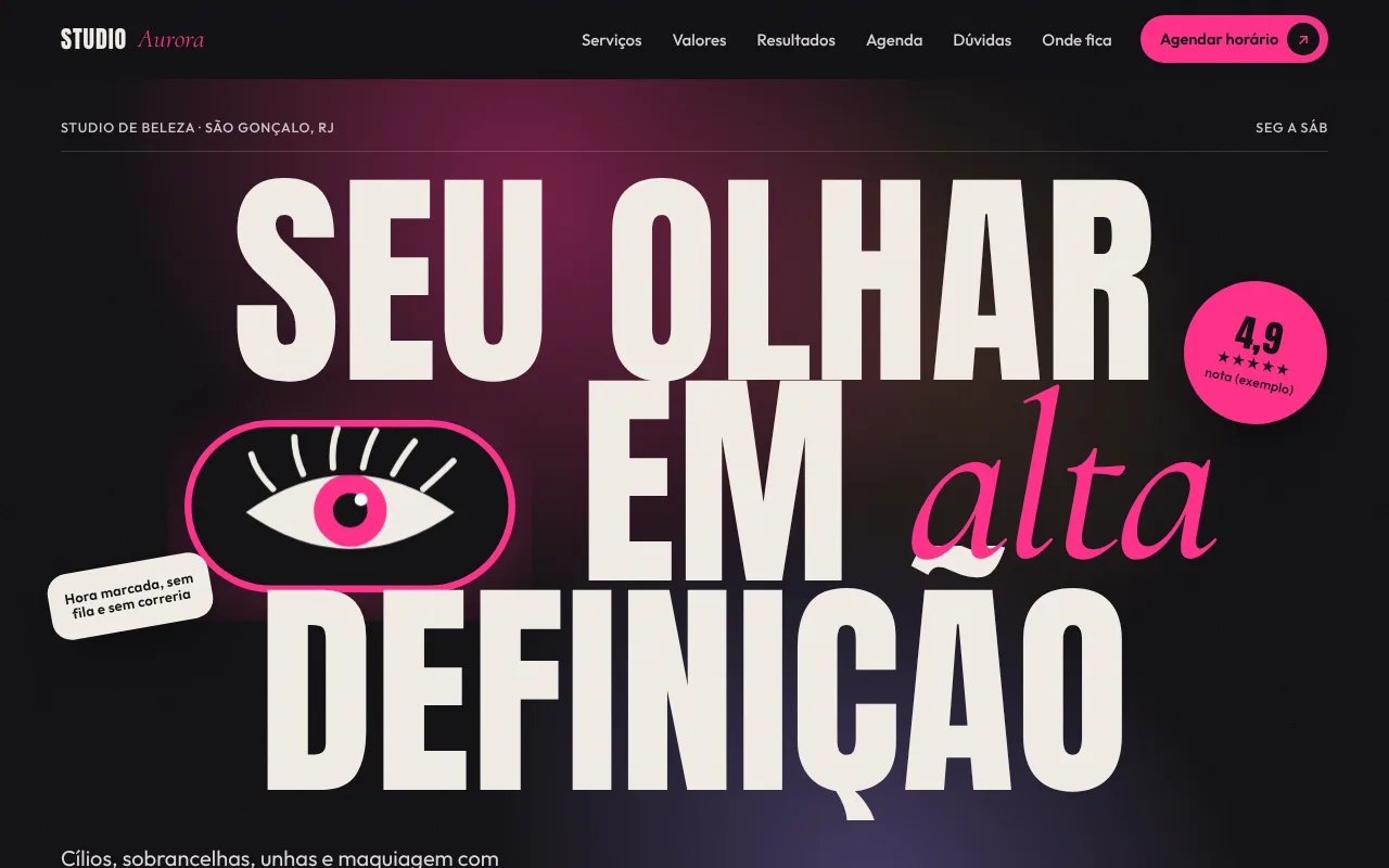 Topo do modelo de studio de beleza