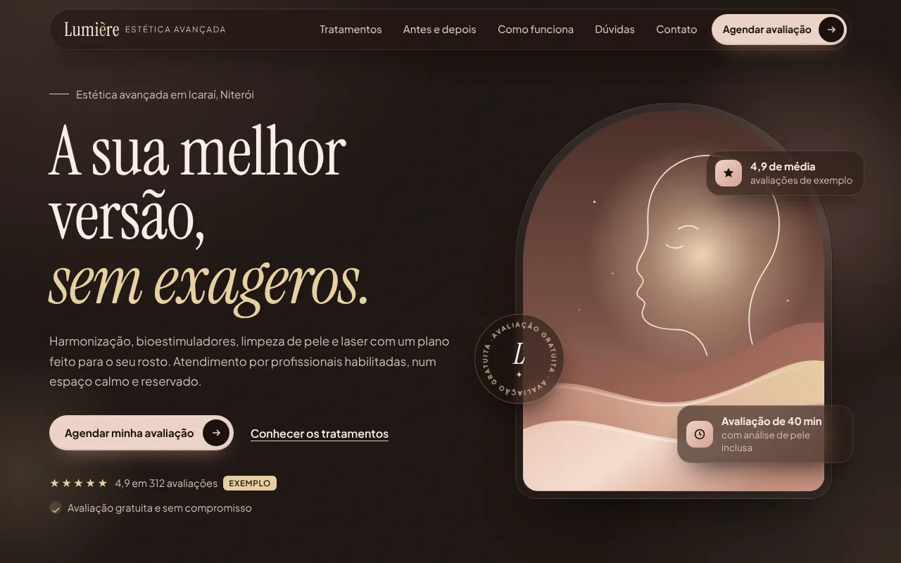 Topo do modelo de clínica de estética