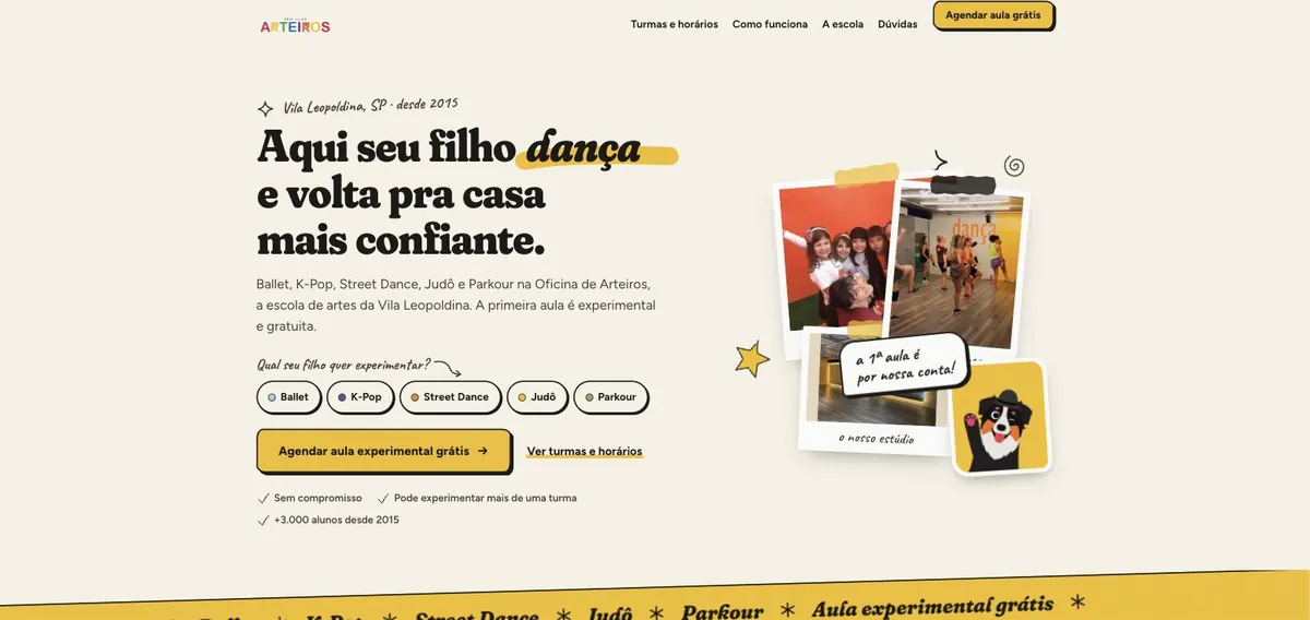 Página da Oficina de Arteiros feita pela Beatus