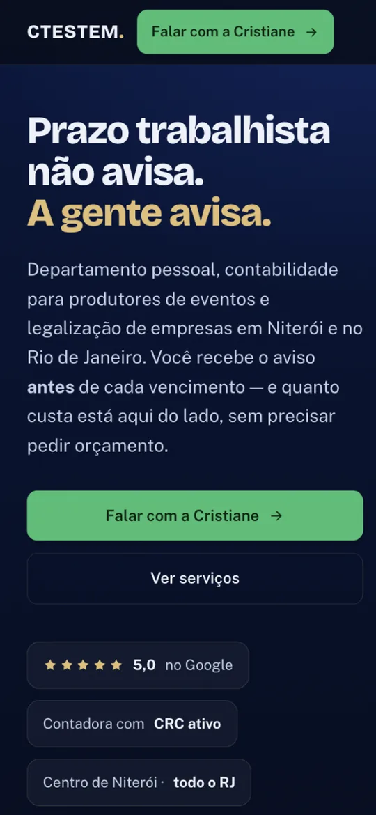Página da CTESTEM Contábil no celular